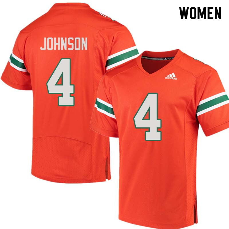 Women Miami Hurricanes #4 Jaquan Johnson College Football Jerseys Sale-Orange